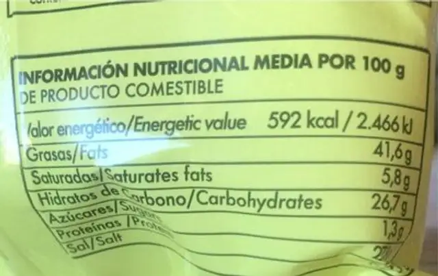 Pipas de girasol nutrition facts table