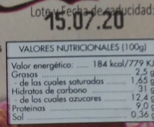 Tarta de queso nutrition facts table