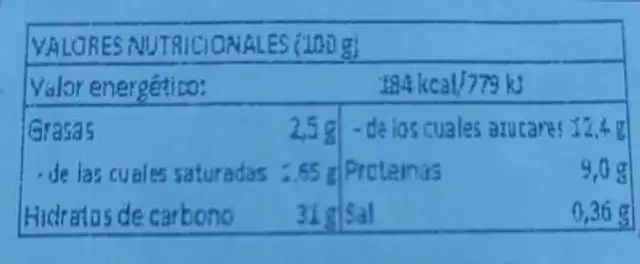 Tarta de queso nutrition facts table