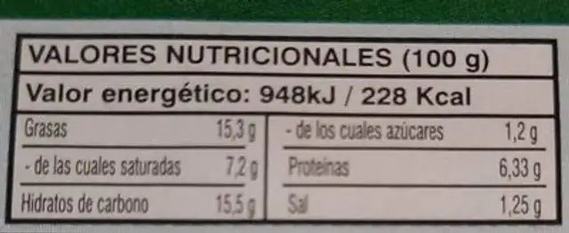 Empanada de espinacas nutrition facts table