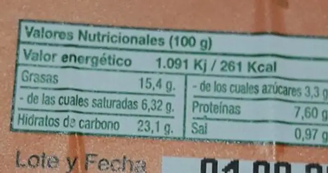 Empanada atun nutrition facts table