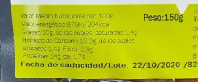 Veggie Burger mediterránea nutrition facts table