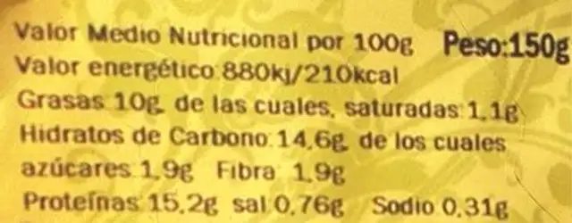 Hamburguesas de seitán y olivas nutrition facts table