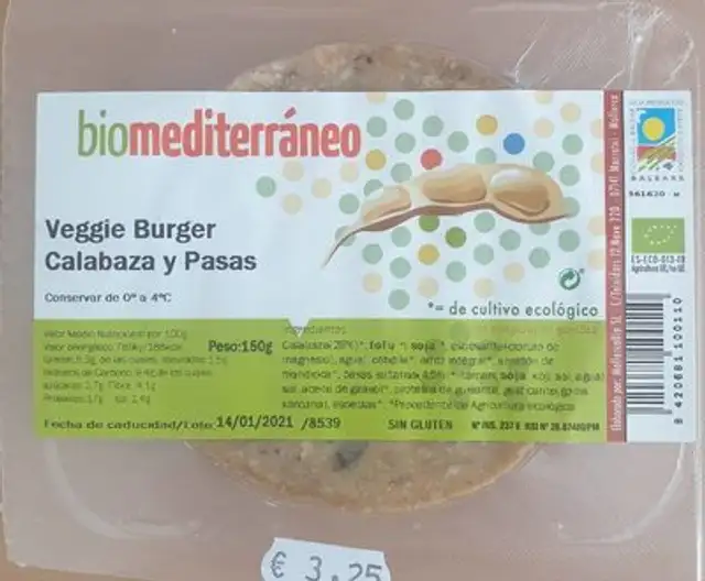 Veggie Burger calabaza y pasas