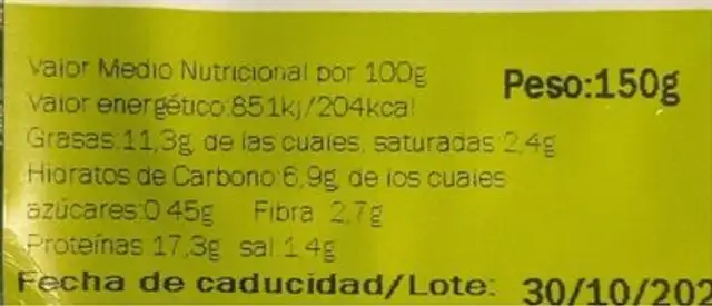 Veggie Burger puerro al curry nutrition facts table