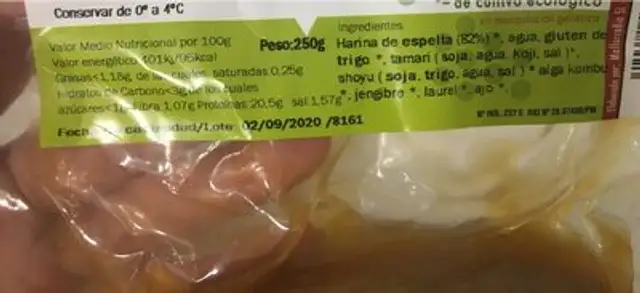 Seitan Espelta Biomediterraneo nutrition facts table