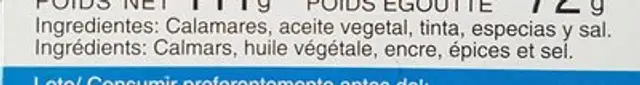 Calamares en su tinta ingredients label