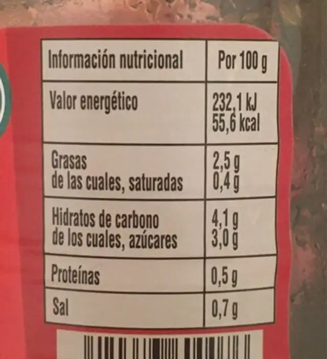 Piperrade basquaise nutrition facts table
