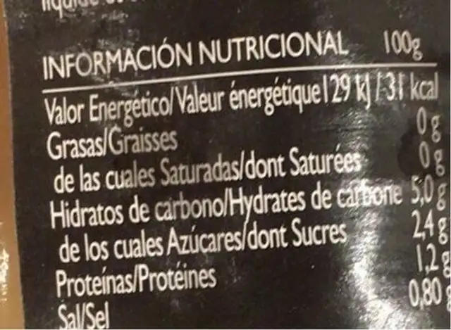 Puerros enteros nutrition facts table