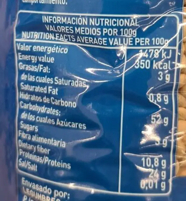 Lenteja pardina nutrition facts table