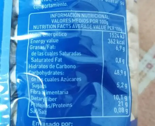 Garbanzo Lechoso nutrition facts table