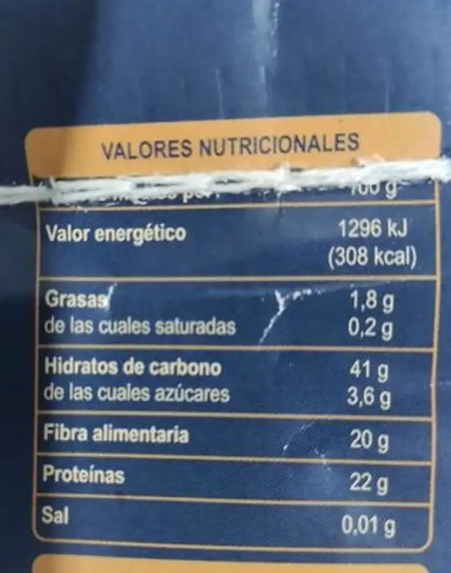 Alubia Riñón de León nutrition facts table