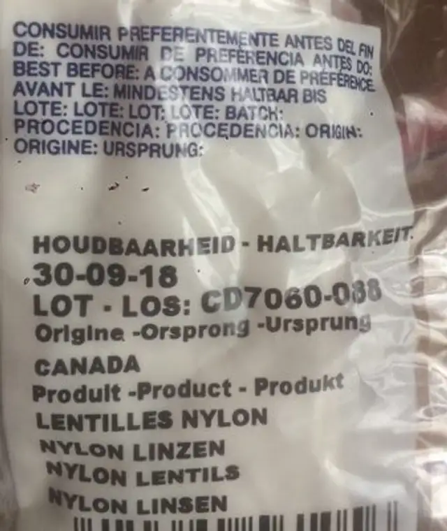 Lentilles ingredients label