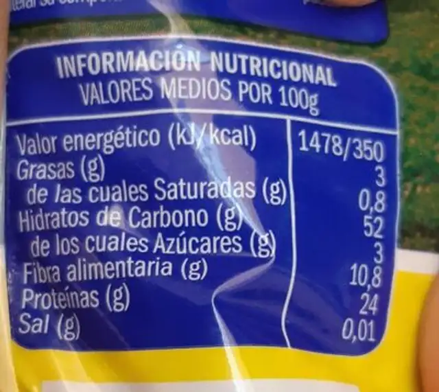 Lenteja nutrition facts table