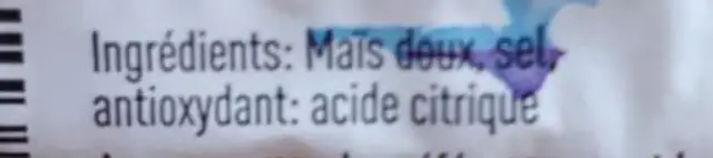 Maïs doux cuit ingredients label