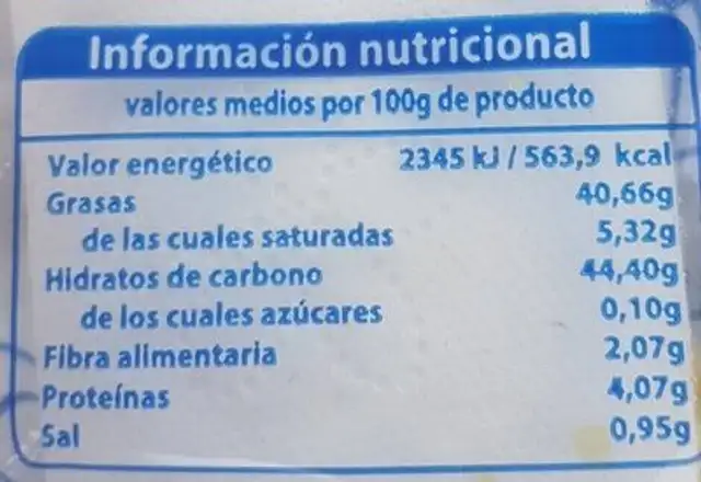 Patatas Fritas Simon nutrition facts table