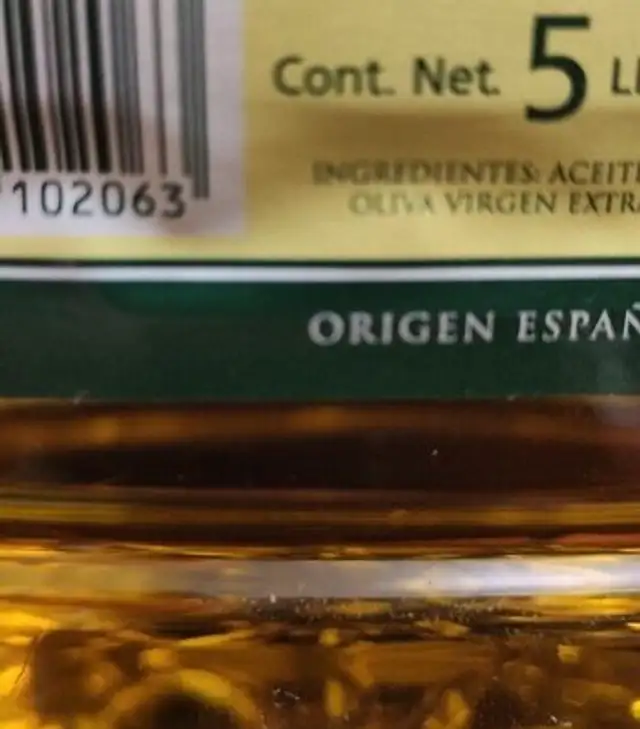 Aceite de oliva Virgen extra ingredients label
