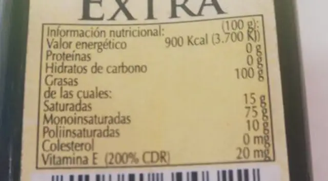 ACEITE DE OLIVA nutrition facts table