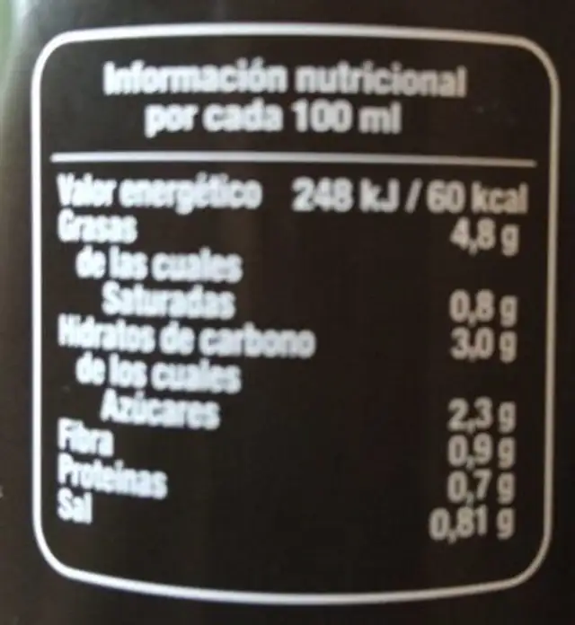 Gazpacho fresco sin gluten nutrition facts table