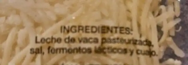 Emmental rallado ingredients label