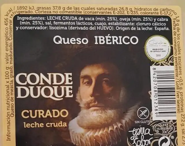 Queso Conde Duque nutrition facts table