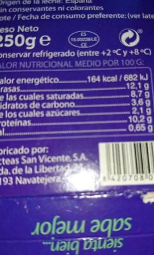 QUESO FRESCO Ribeto nutrition facts table