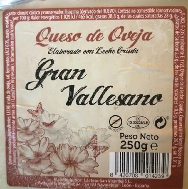 Gran Vallesano nutrition facts table