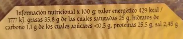 Queso Curado mezcla nutrition facts table