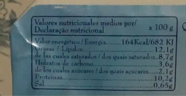 Queso fresco Santa Nonia nutrition facts table