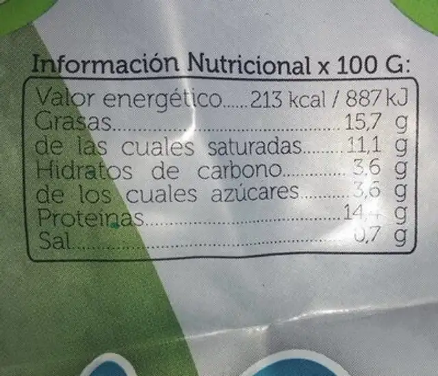 Queso fresco tradicional nutrition facts table