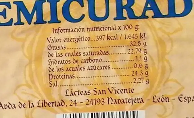 Queso nutrition facts table