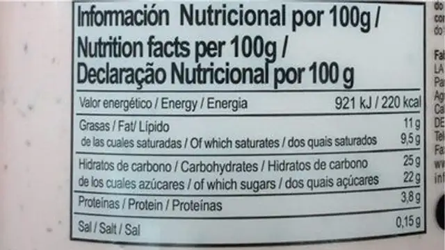 Stracciafresa nutrition facts table
