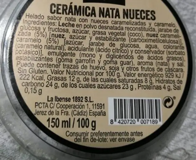 Ceramica nata nueces nutrition facts table