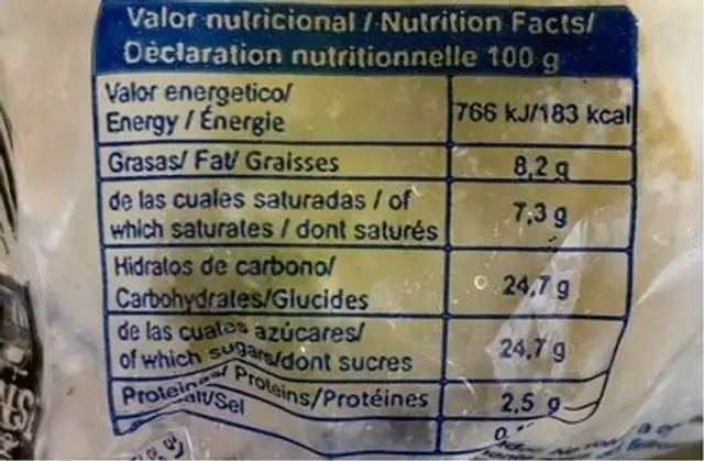 Límon helado nutrition facts table