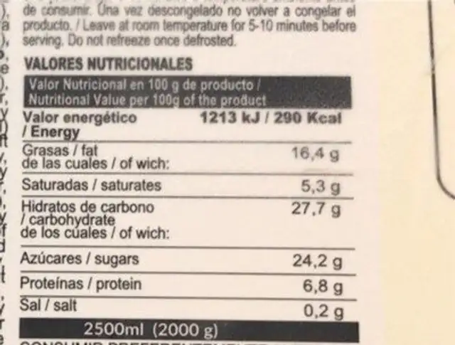 Helado turron nutrition facts table