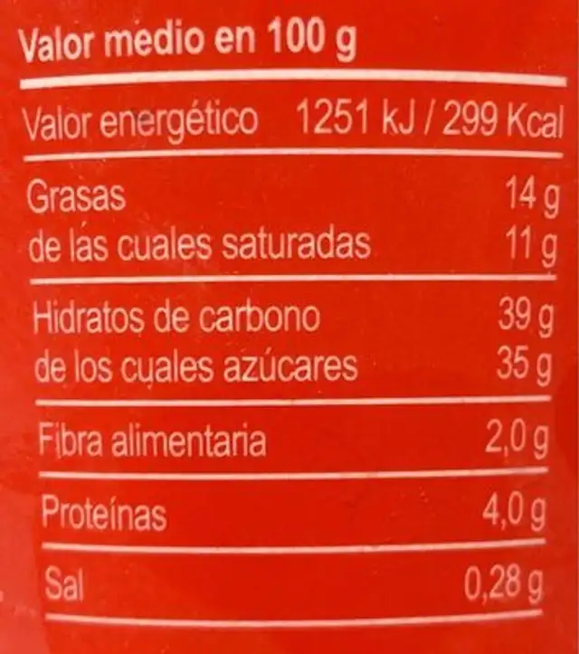 Bony helado nutrition facts table
