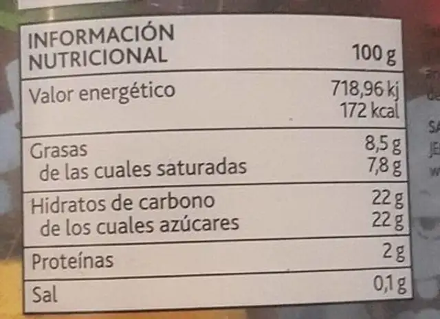 Helado sabor a chicle nutrition facts table
