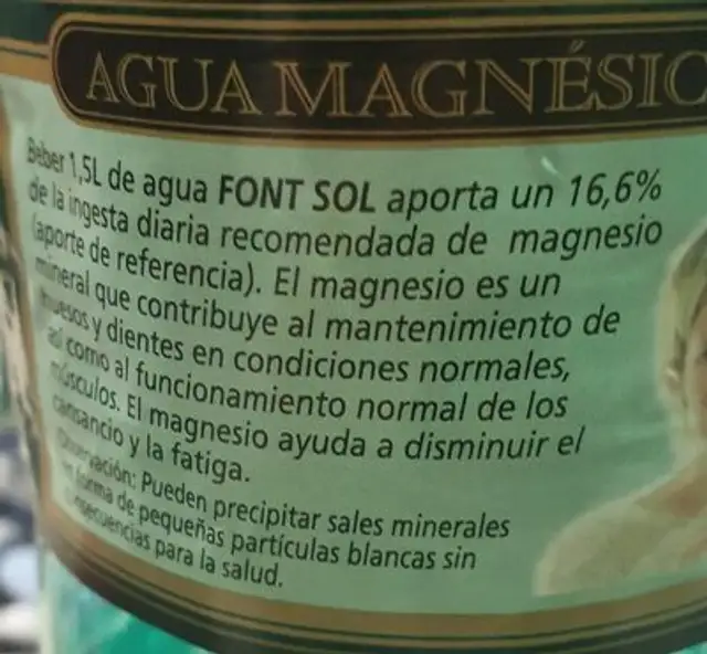 FONT SOL nutrition facts table