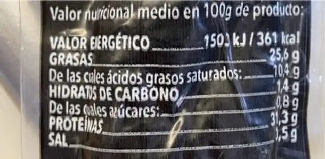 Fuet Summum nutrition facts table