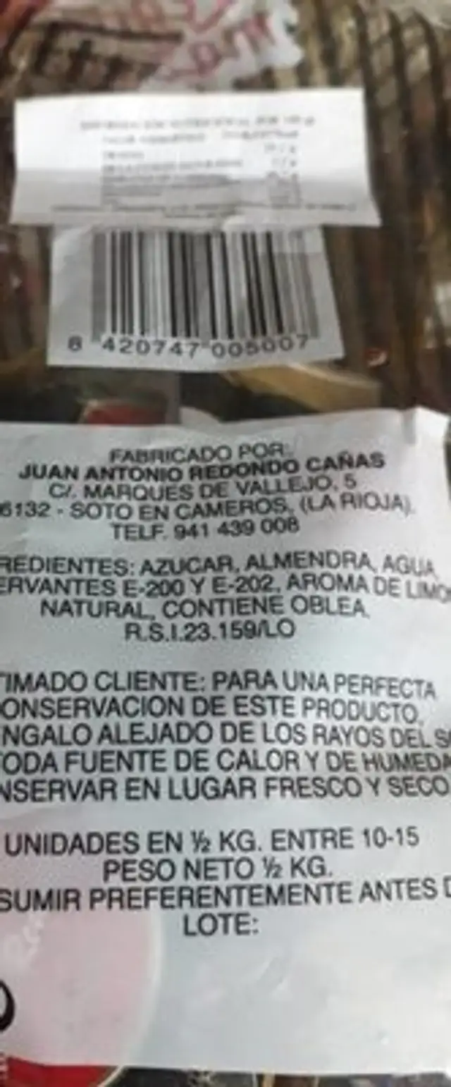 Mazapán de soto nutrition facts table
