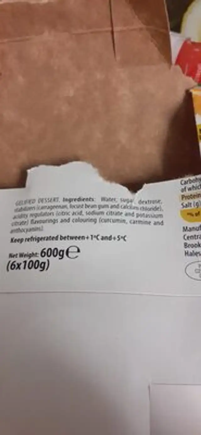 Jellicious ingredients label