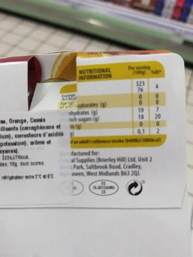 Jellicious nutrition facts table