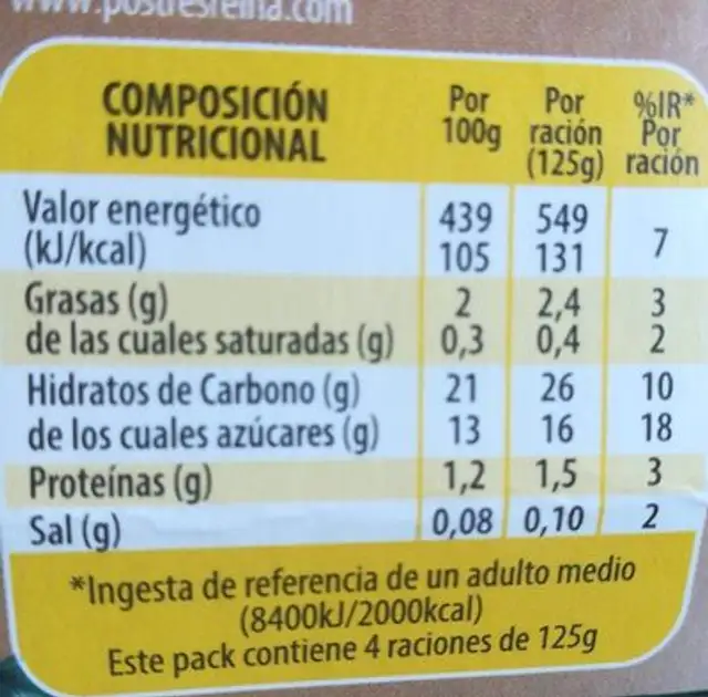 Arroz con horchata de chufa nutrition facts table