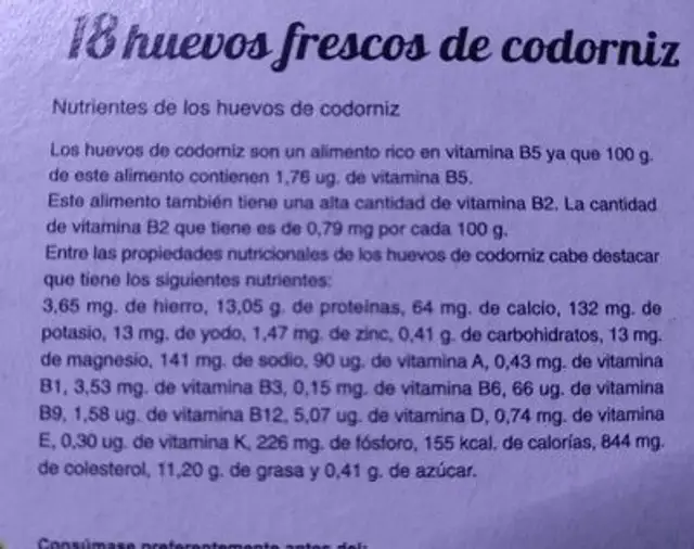Huevos de codorniz nutrition facts table