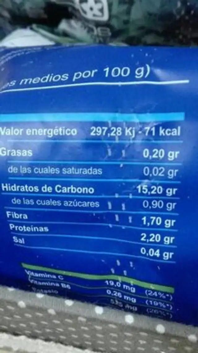 Patatas cocer nutrition facts table