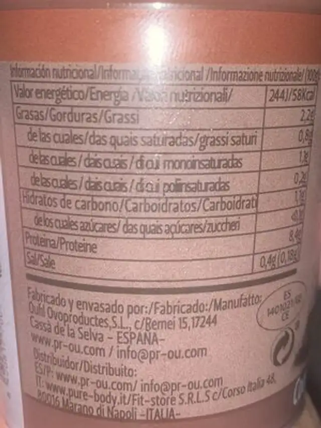 Pr-ou nutrition facts table
