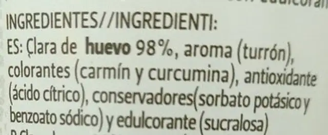 Tarrina de clara de huevo ingredients label