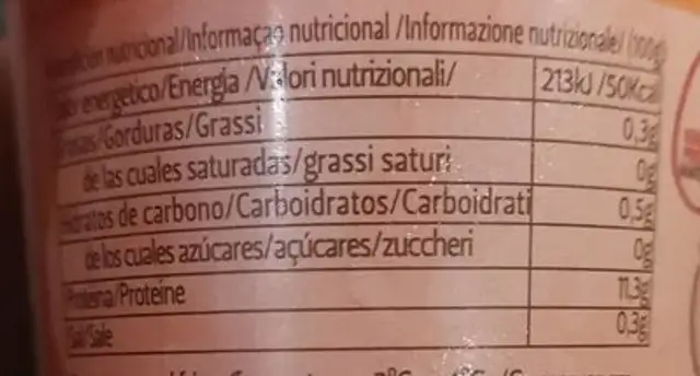 Tarrina de clara de huevo nutrition facts table