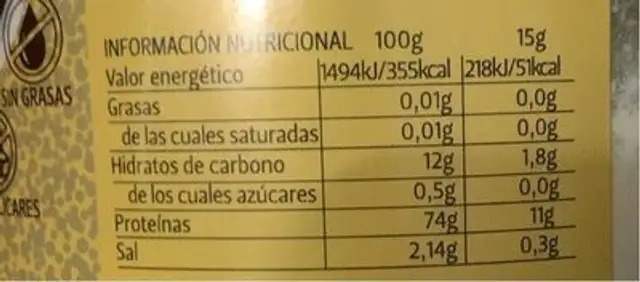 Clara de huevo deshidratada nutrition facts table