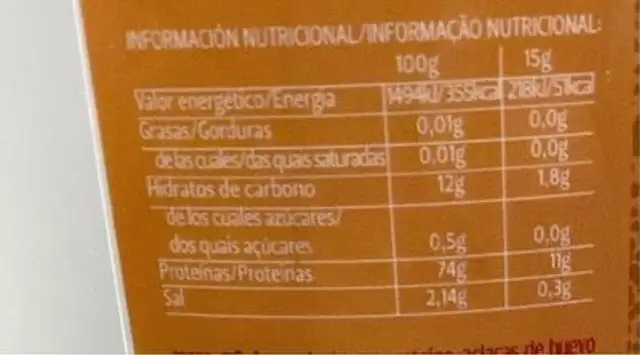 Clara de huevo nutrition facts table